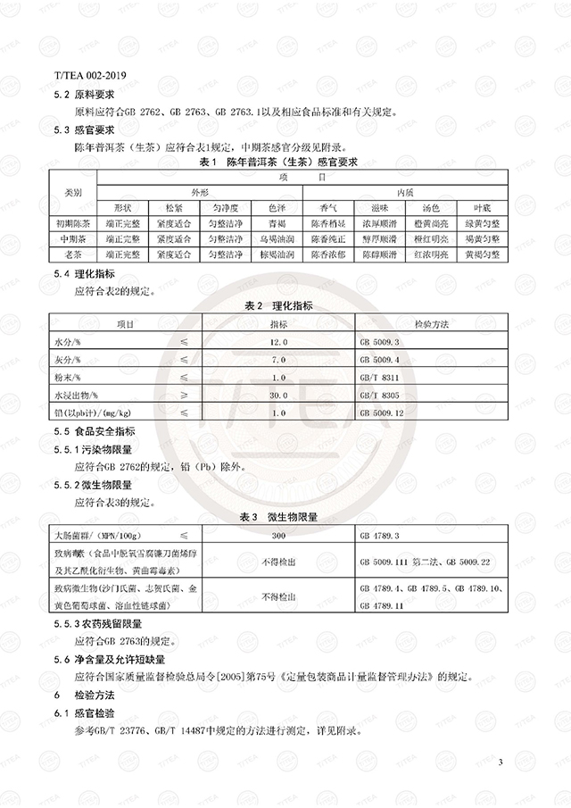 陈年普洱茶标准