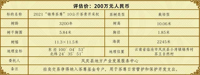 2021锦秀茶尊10公斤茶青开采权拍卖公告