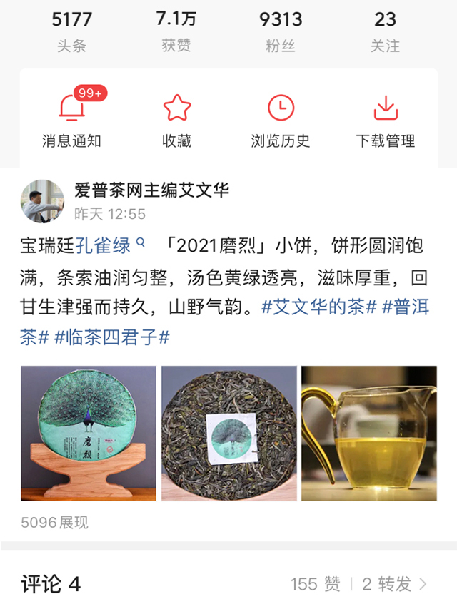 宝瑞廷磨烈孔雀绿普洱茶小饼