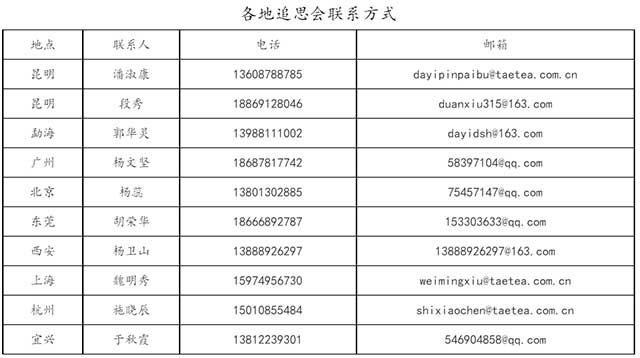 大益茶吴远之先生各地追思会联系方式