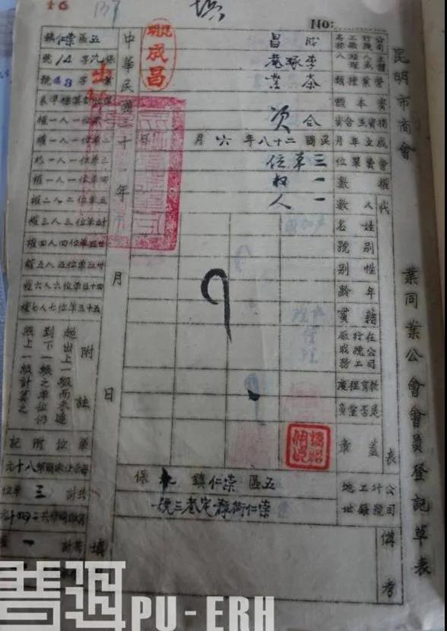 1941年成昌号的茶业同业公会会员登记表