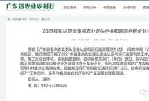 丽宫农业开发有限公司入选，2021年广东省拟认定重点农业龙头企业公示
