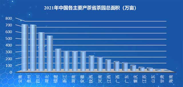 2021年中国各主要产茶省茶园面积