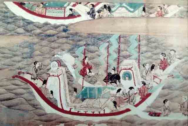 东征传绘卷描绘的日本遣唐使乘船赴唐的景象